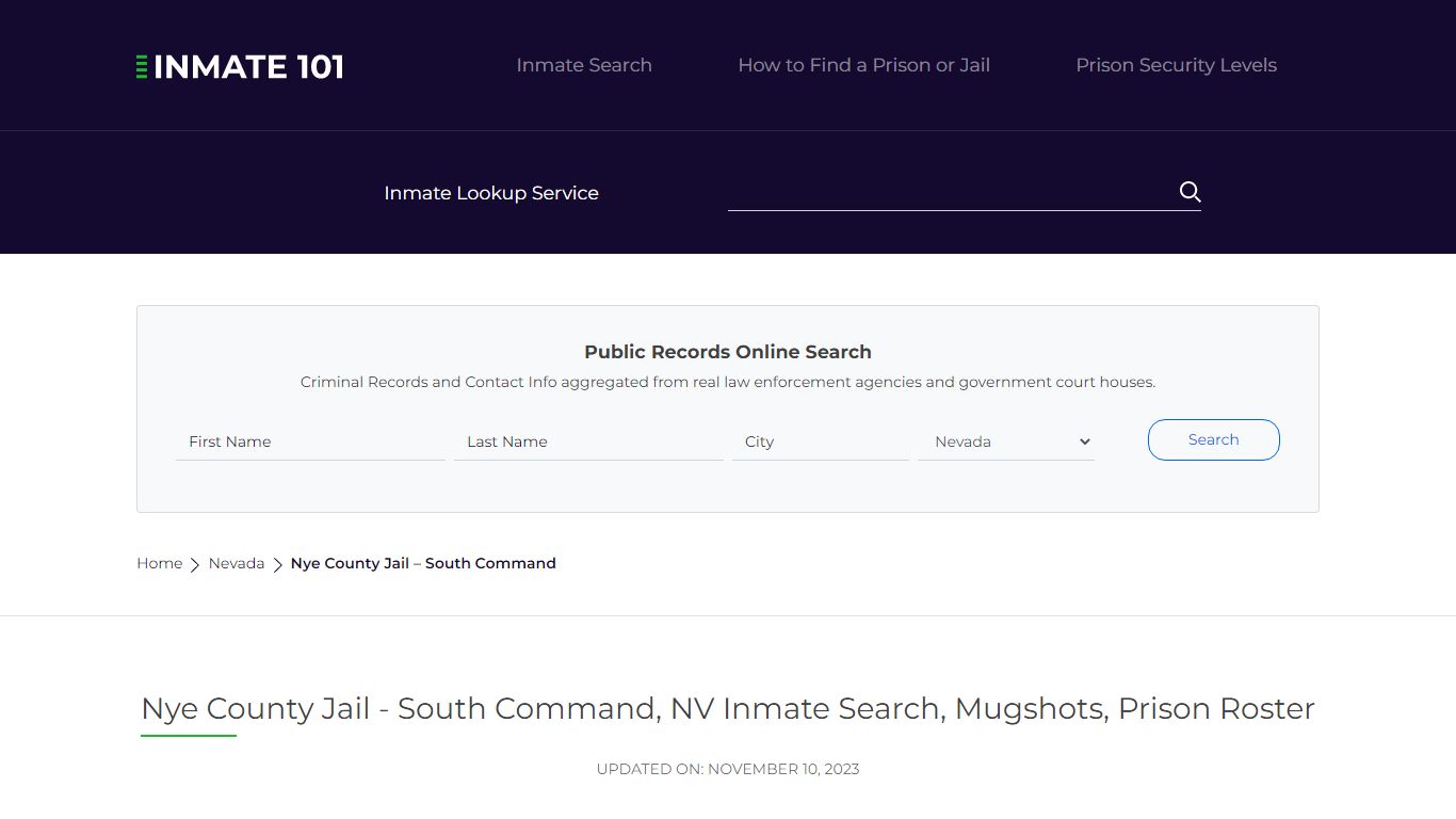 Nye County Jail - South Command, NV Inmate Search, Mugshots, Prison ...